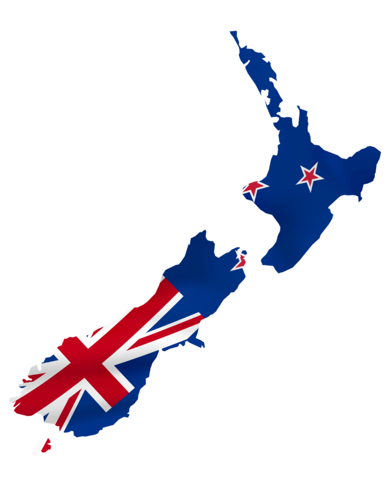 Konturen von Neuseeland mit der Flagge eingefärbt